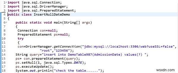 MySQL डेटाबेस में खाली java.sql.Date डालने का अधिक शानदार तरीका? 