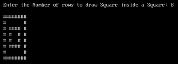 C . में एक स्क्वायर के अंदर स्क्वायर प्रिंट करने का कार्यक्रम 
