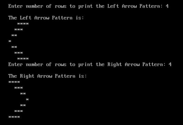 C . में दाएँ और बाएँ तीर पैटर्न मुद्रित करने का कार्यक्रम 