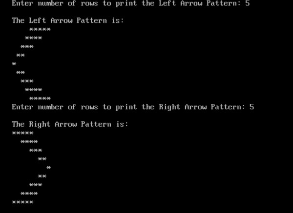 C . में दाएँ और बाएँ तीर पैटर्न मुद्रित करने का कार्यक्रम 
