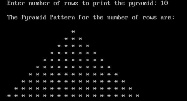 C . में पिरामिड पैटर्न प्रिंट करने का कार्यक्रम 