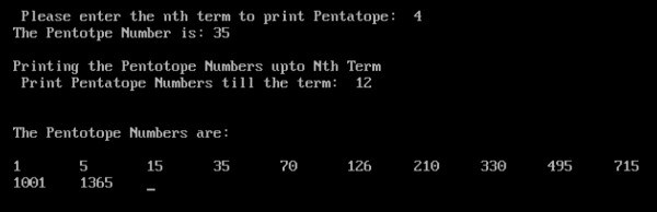 C . में Nth टर्म तक पेंटाटोप नंबर प्रिंट करने का प्रोग्राम 