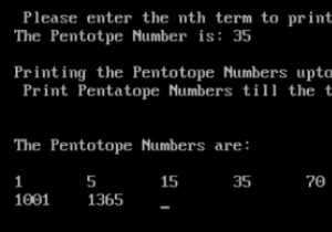 C . में Nth टर्म तक पेंटाटोप नंबर प्रिंट करने का प्रोग्राम 