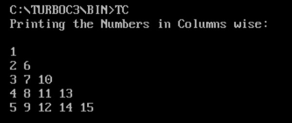 सी . में नंबर कॉलम वार प्रिंट करने का कार्यक्रम 