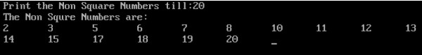 C . में नॉन स्क्वायर नंबर प्रिंट करें 