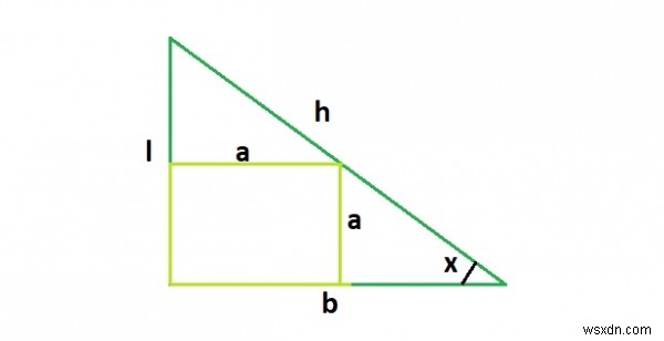 एक वर्ग के भीतर सबसे बड़ा रेउलेक्स त्रिभुज जो C में समकोण त्रिभुज के भीतर अंकित है? 