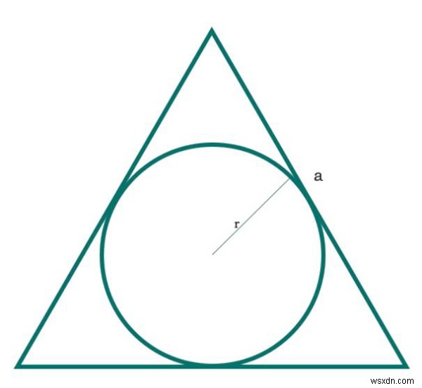 वृत्त का क्षेत्रफल जो C प्रोग्राम में समबाहु त्रिभुज में अंकित है? 