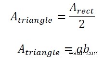 एक आयत में अंकित त्रिभुज का क्षेत्रफल जो एक दीर्घवृत्त में C प्रोग्राम में अंकित है? 