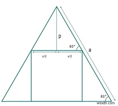 सबसे बड़ा वर्ग जो एक समबाहु त्रिभुज के भीतर अंकित किया जा सकता है? 
