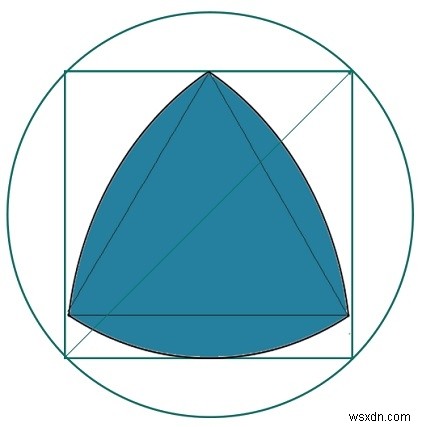 एक वर्ग के भीतर सबसे बड़ा रेउलेक्स त्रिभुज जो एक वृत्त के भीतर अंकित है? 