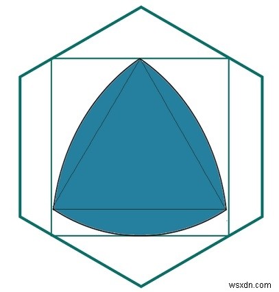 एक वर्ग के भीतर खुदा हुआ सबसे बड़ा रेउलेक्स त्रिभुज जो एक षट्भुज के भीतर खुदा हुआ है? 