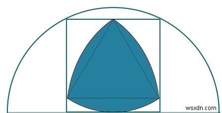एक अर्धवृत्त में खुदे हुए वर्ग के भीतर सबसे बड़ा रेउलेक्स त्रिभुज खुदा हुआ है? 