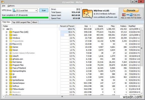 WizTree आपकी डिस्क स्पेस को हॉगिंग करने में आपकी मदद कर सकता है [विंडोज] 