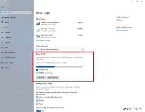 विंडोज़ में डेटा उपयोग सीमा कैसे सेट करें 