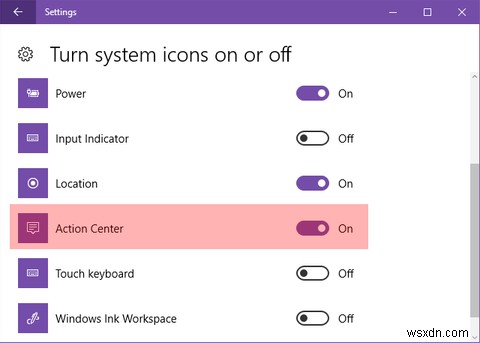 विंडोज 10 में एक्शन सेंटर टास्कबार आइकन को कैसे निष्क्रिय करें 