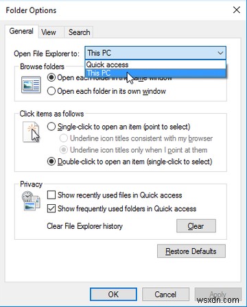 क्विक एक्सेस के बजाय इस पीसी पर फाइल एक्सप्लोरर कैसे खोलें 