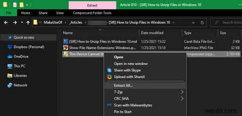 विंडोज 10 में फाइलों को अनजिप कैसे करें 