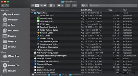 MacOS में हिडन कोरसर्विसेज फोल्डर का टूटना 