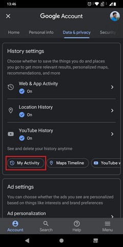 Android पर Google मेरी गतिविधि को कैसे एक्सेस करें