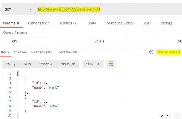 C# ASP.NET WebAPI में Querystring पैरामीटर के साथ वर्जनिंग कैसे करें? 