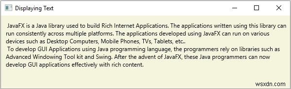 JavaFX में विंडो की चौड़ाई के भीतर टेक्स्ट को कैसे लपेटें? 