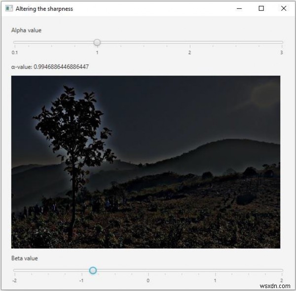 छवि के तीखेपन को बदलने के लिए OpenCV JavaFX एप्लिकेशन 