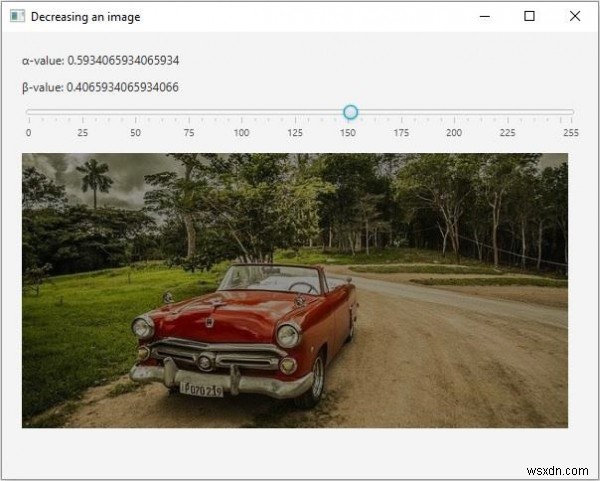OpenCV का उपयोग करके किसी छवि की चमक को कम करने के लिए JavaFX उदाहरण। 