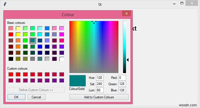 Colorchooser मॉड्यूल का उपयोग करके टिंकर विंडो की पृष्ठभूमि का रंग बदलना 