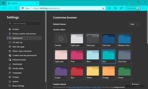 Microsoft एज ब्राउज़र पर कस्टम रंग एक्सेंट ला रहा है