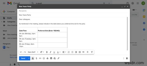 अपने Gmail संदेशों में तालिका कैसे जोड़ें