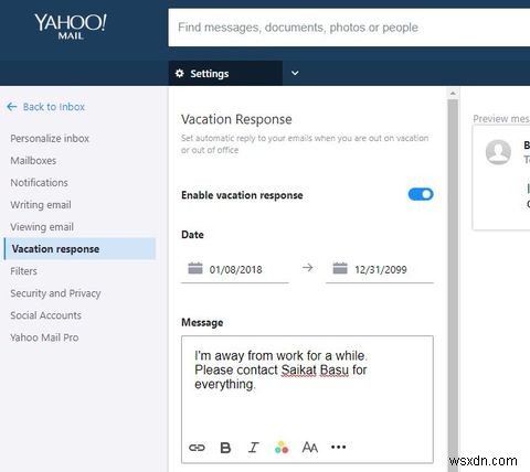 याहू मेल में ऑफिस से बाहर जवाब कैसे सेट करें? 
