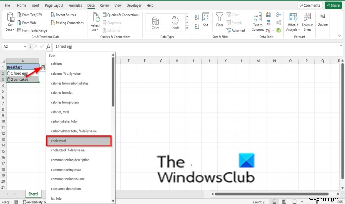 Microsoft Excel में खाद्य डेटा प्रकार का उपयोग कैसे करें 