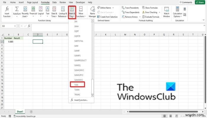 Microsoft Excel में TAN फ़ंक्शन का उपयोग कैसे करें 