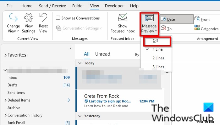 आउटलुक में संदेश पूर्वावलोकन कैसे बंद करें