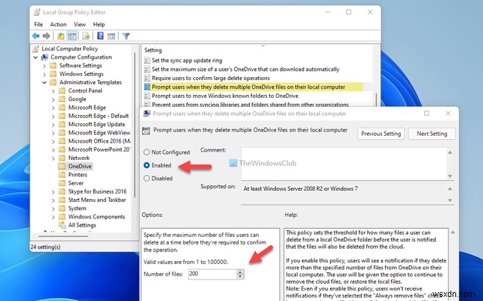 एकाधिक फ़ाइलों को हटाते समय OneDrive सूचनाएं कैसे दिखाएं 