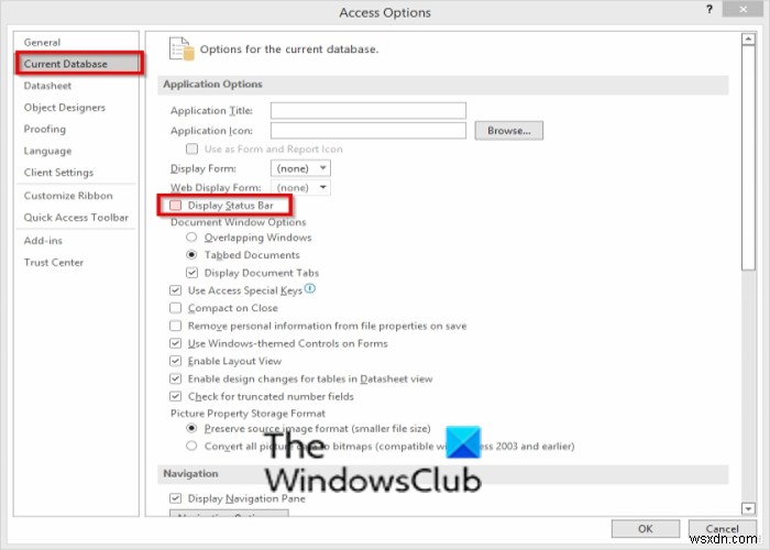 एक्सेस में स्टेटस बार कैसे दिखाएँ या छिपाएँ? 