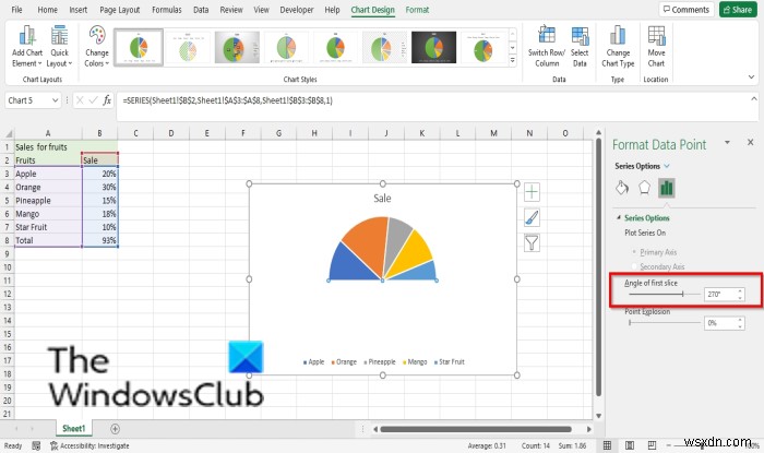 Excel में हाफ पाई चार्ट कैसे बनाएं