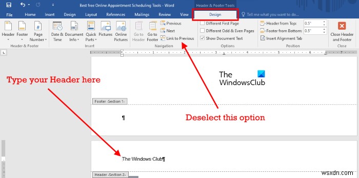 Microsoft Word में विशिष्ट पृष्ठों पर शीर्षलेख और पाद लेख कैसे सम्मिलित करें 