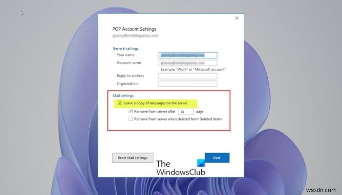 Outlook में अनुपलब्ध सर्वर विकल्प पर संदेशों की एक प्रति छोड़ दें 