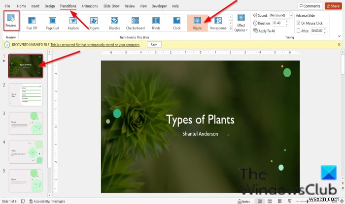 PowerPoint में संक्रमण में ध्वनि प्रभाव कैसे जोड़ें