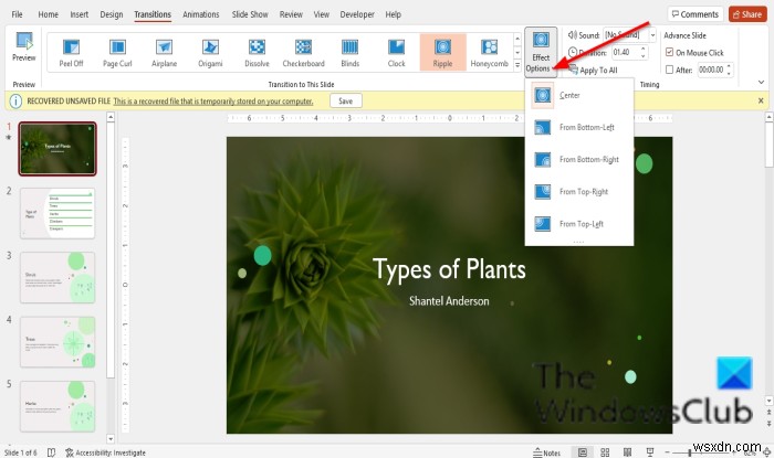 PowerPoint में संक्रमण में ध्वनि प्रभाव कैसे जोड़ें