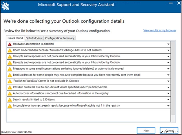 Outlook समस्याओं को ठीक करने के लिए Microsoft समर्थन और पुनर्प्राप्ति सहायक में उन्नत निदान का उपयोग करें 