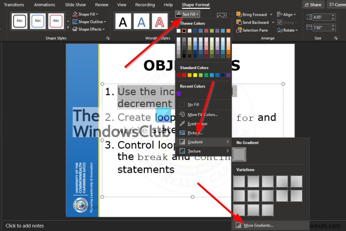 Microsoft PowerPoint स्लाइड में बहु-रंग टेक्स्ट कैसे जोड़ें