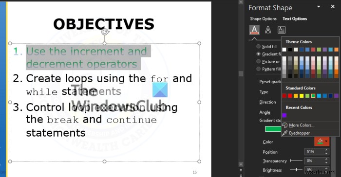 Microsoft PowerPoint स्लाइड में बहु-रंग टेक्स्ट कैसे जोड़ें