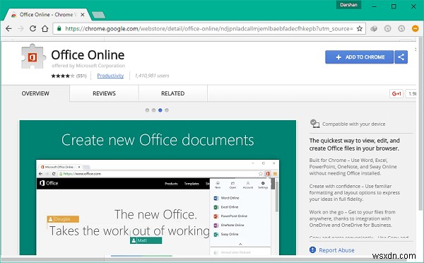 एज और क्रोम पर Office ऑनलाइन एक्सटेंशन का उपयोग करके Office दस्तावेज़ बनाएँ
