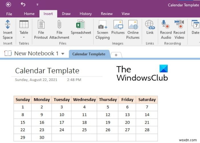 OneNote में कैलेंडर टेम्प्लेट कैसे बनाएं 