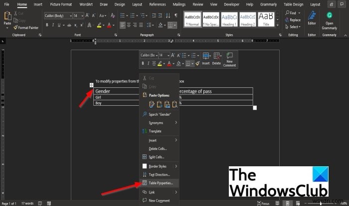 Microsoft Word में तालिका गुण कैसे प्रदर्शित और संशोधित करें? 