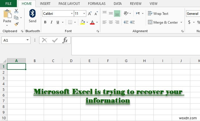 Microsoft Excel आपकी जानकारी को पुनर्प्राप्त करने का प्रयास कर रहा है