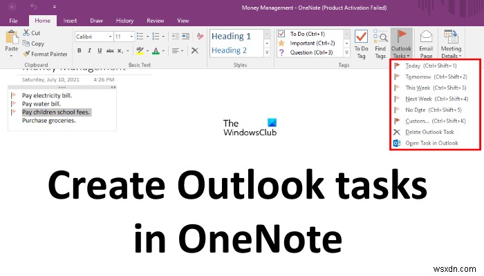 OneNote में आउटलुक टास्क कैसे बनाएं