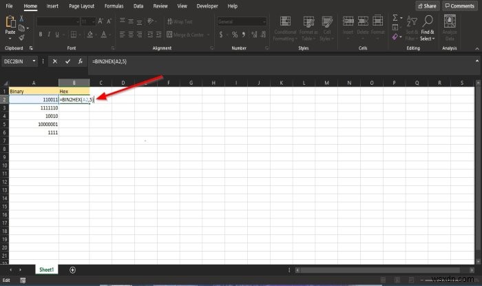 Microsoft Excel में BIN2HEX फ़ंक्शन का उपयोग कैसे करें 